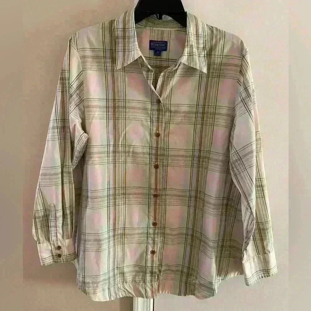 Pendleton Plaid Button Front Shirt 100% Cotton Petite 16